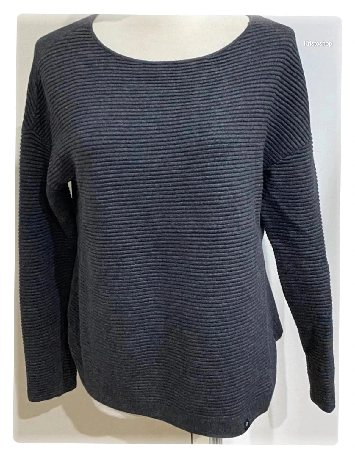 Bonobo round neck crew neck ribbed long sleeve grey sweatshirt Size S – photo 7